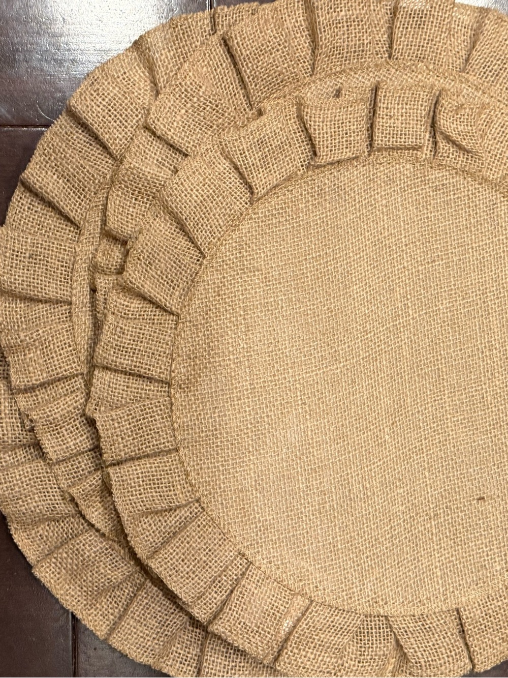 Natural Burlap Ruffled Round Placemats - Set of 4 - Picture 1 of 2